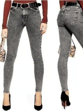 Top Shop Womens Black Acid Wash Moto Ankle Skinny Jeans Size 26